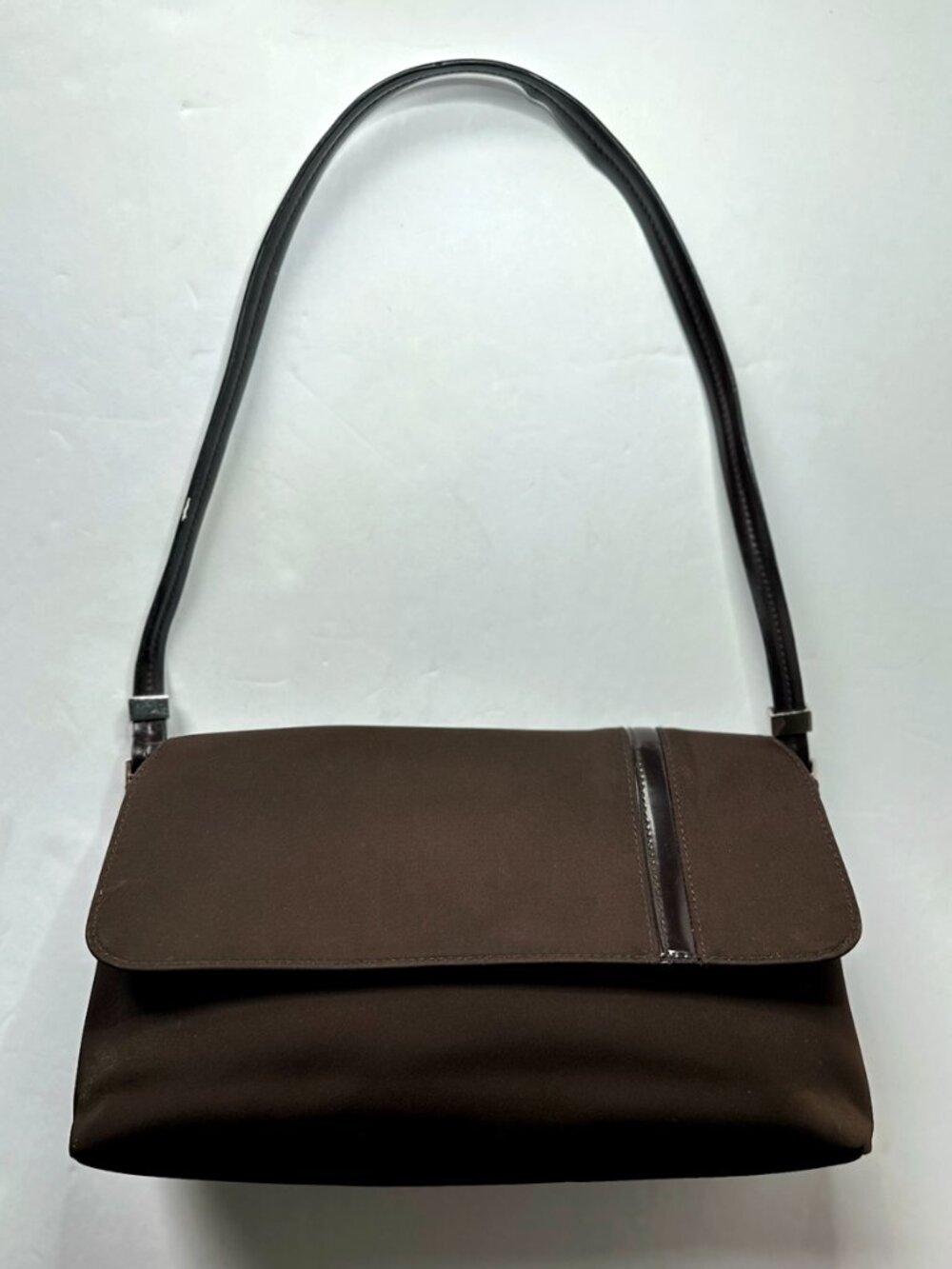 Vintage Liz Claiborne Chocolate Brown Nylon Shoulder Bag Flap Purse